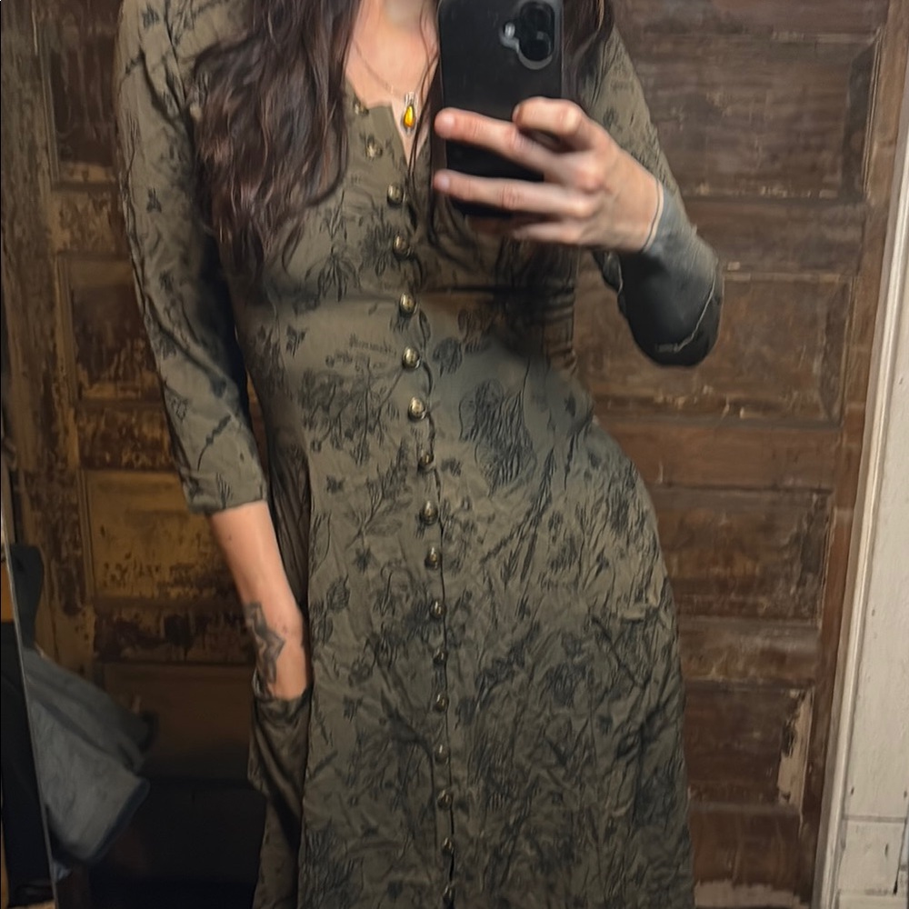 Olive Green Button-Down Dress